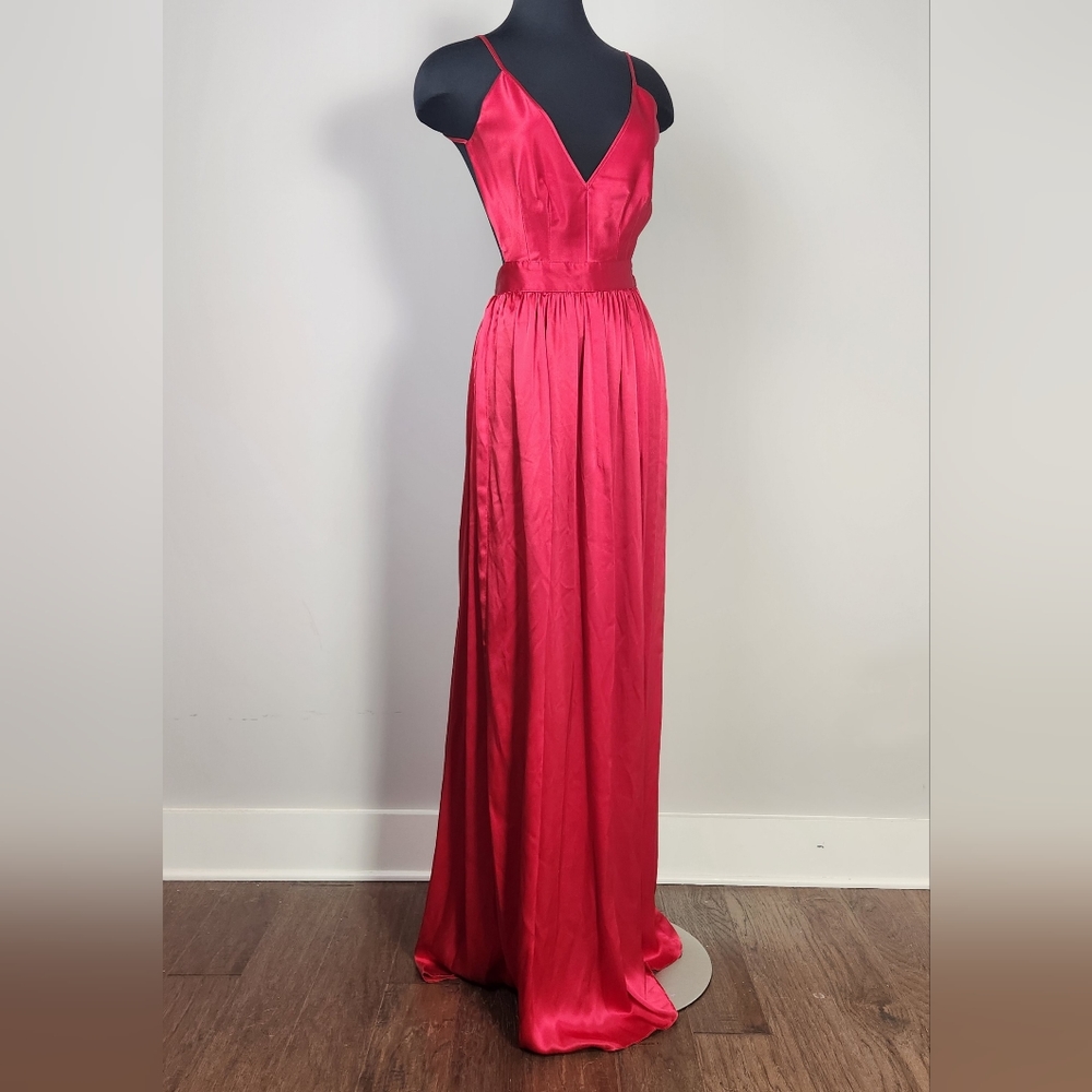 Elegant 100% Silk Red Maxi Dress